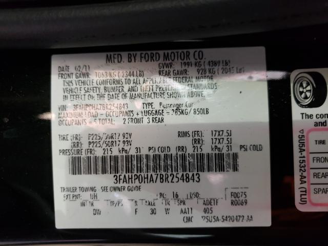 2011 FORD FUSION SE 3FAHP0HA7BR254843