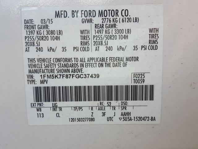 2015 FORD EXPLORER L 1FM5K7F87FGC37439