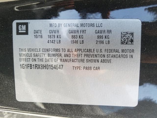 2017 CHEVROLET CAMARO LT 1G1FB1RX8H0154647