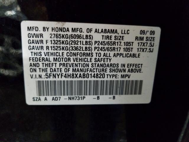 2010 HONDA PILOT TOUR 5FNYF4H8XAB014820