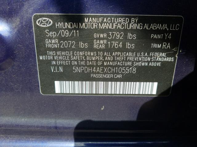 2012 HYUNDAI ELANTRA GL 5NPDH4AEXCH105518