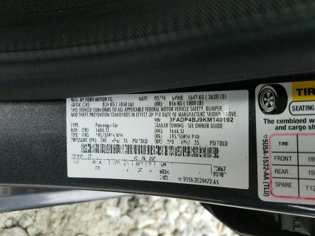 2019 FORD FIESTA 3FADP4BJ9KM140192