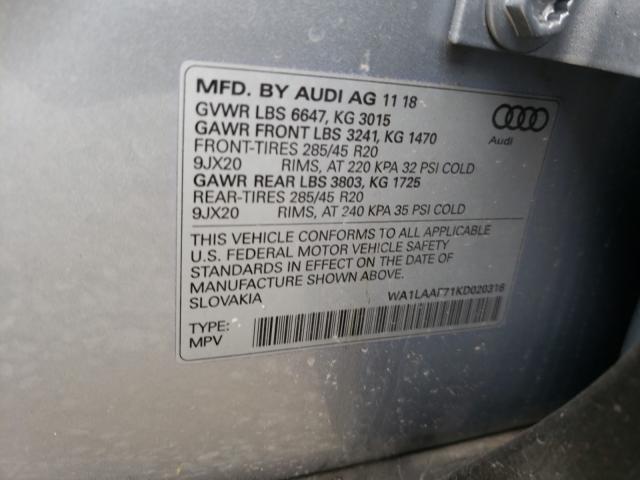 VIN WA1LAAF71KD020316 2019 Audi Q7, Premium Plus no.10