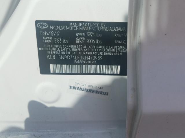 2019 HYUNDAI ELANTRA SE 5NPD74LF0KH470989