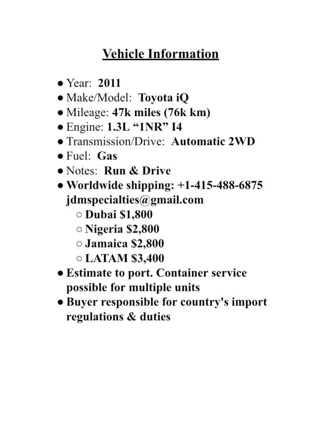 2011 TOYOTA SCION IQ NGJ106000366