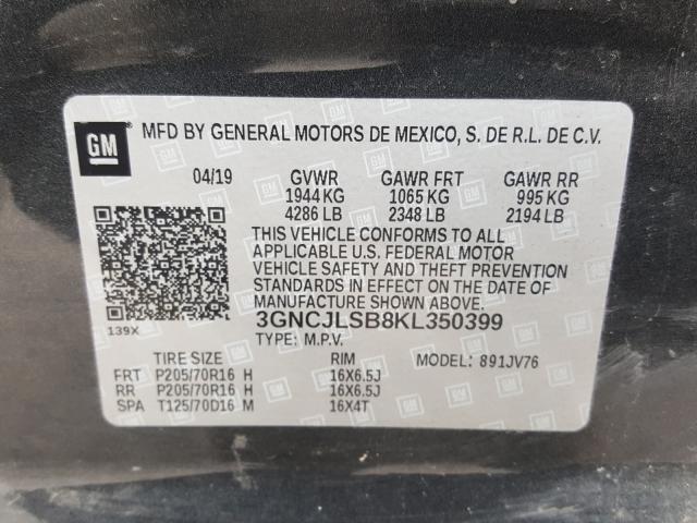 2019 CHEVROLET TRAX 1LT 3GNCJLSB8KL350399