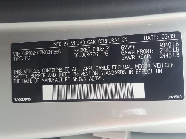 2019 VOLVO S60 T5 MOM 7JR102FK7KG011856