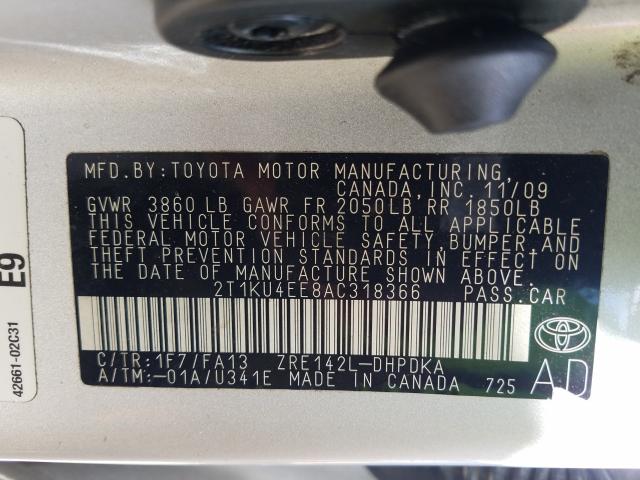 2010 TOYOTA COROLLA MA 2T1KU4EE8AC318366