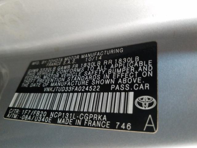 2015 TOYOTA YARIS VNKJTUD33FA024522