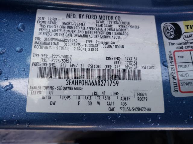 2010 FORD FUSION 3FAHP0HA6AR271759