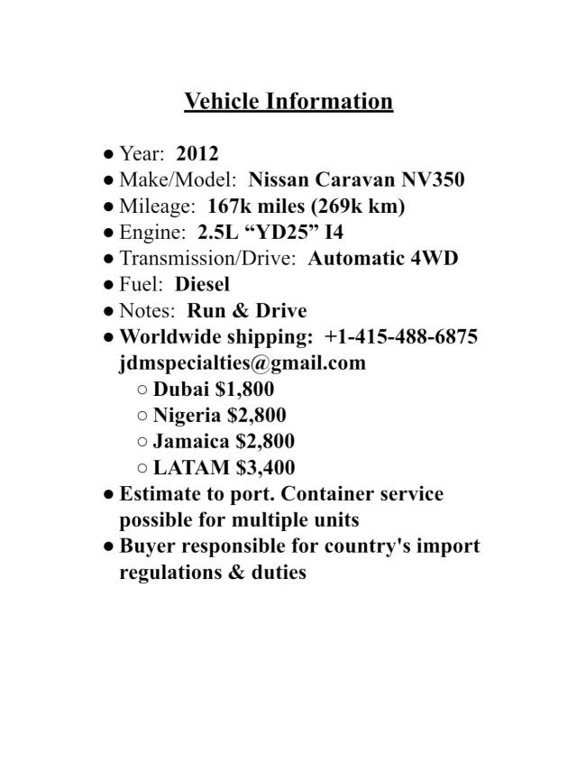 2012 NISSAN NV VW6E26000692