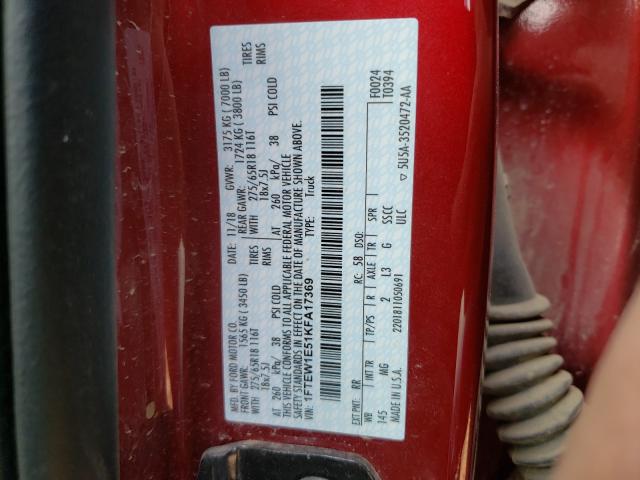 2019 FORD F150 SUPER 1FTEW1E51KFA17369