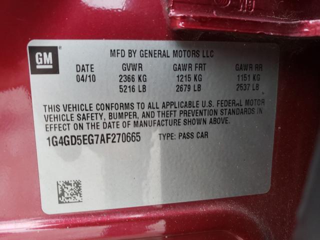 2010 BUICK LACROSSE C 1G4GD5EG7AF270665