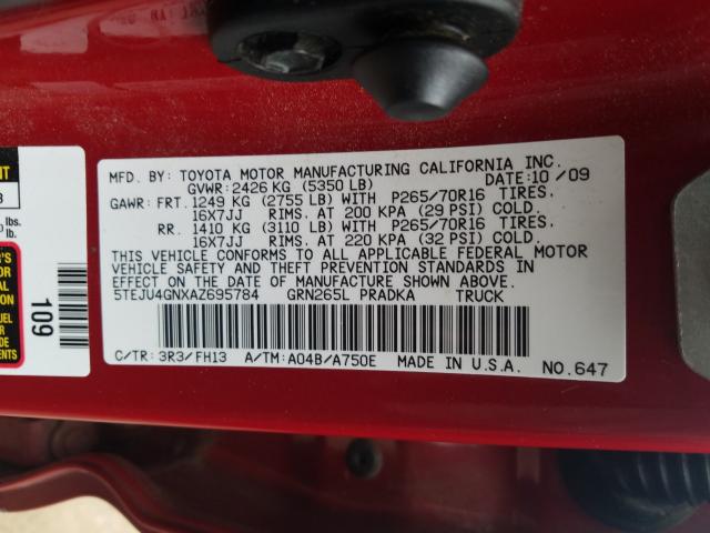 2010 TOYOTA TACOMA 5TEJU4GNXAZ695784