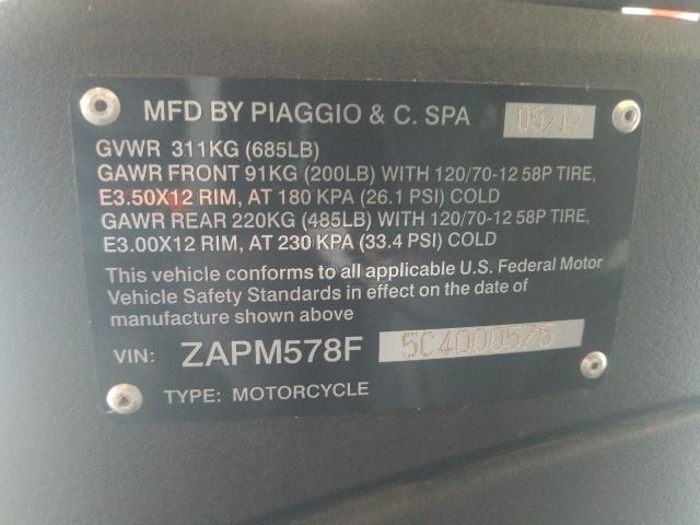 2012 PIAGGIO FLY 150 ZAPM578F5C4000575