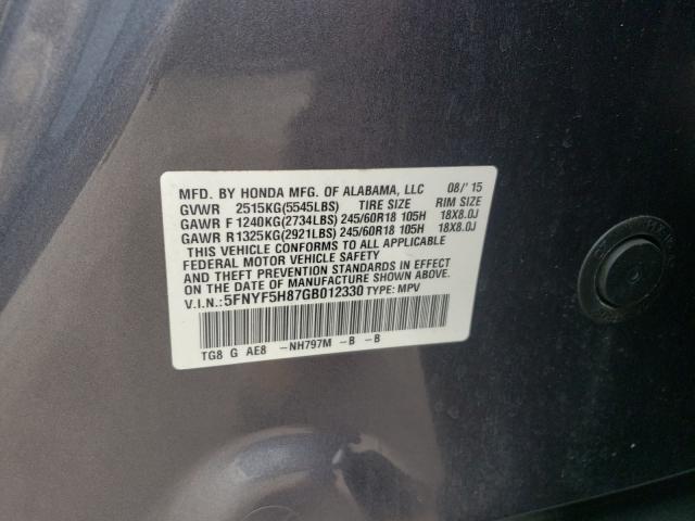 2016 HONDA PILOT EXL 5FNYF5H87GB012330