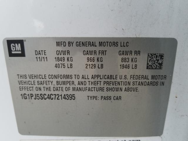2012 CHEVROLET CRUZE ECO 1G1PJ5SC4C7214395