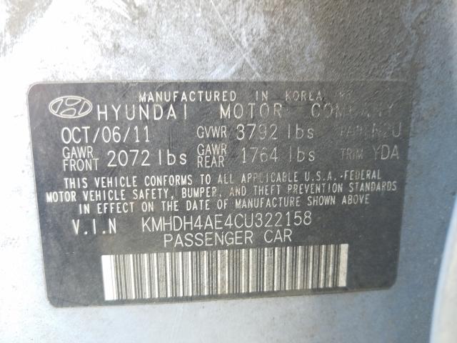 2012 HYUNDAI ELANTRA GL KMHDH4AE4CU322158