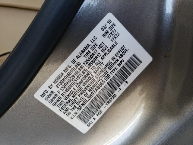 2010 HONDA ODYSSEY TO 5FNRL3H97AB065109