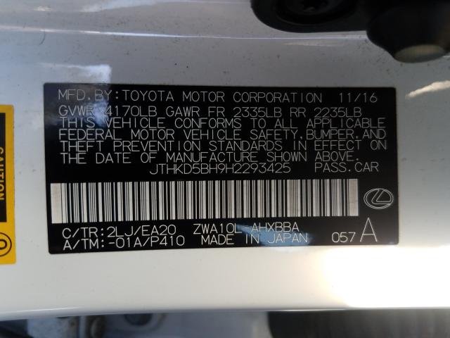 2017 LEXUS CT 200 JTHKD5BH9H2293425
