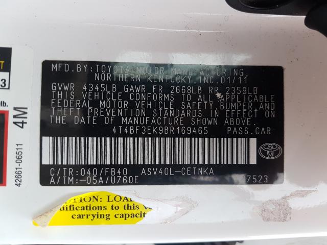 2011 TOYOTA CAMRY BASE 4T4BF3EK9BR169465