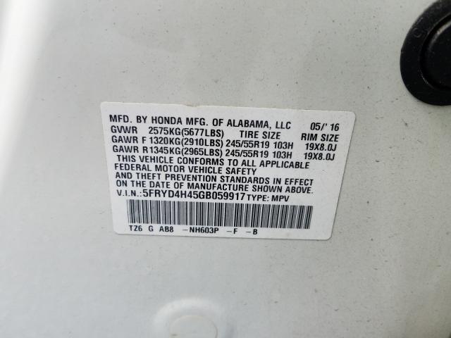 2016 ACURA MDX TECHNO 5FRYD4H45GB059917