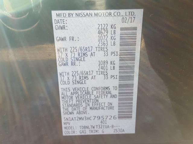 2017 NISSAN ROGUE SV 5N1AT2MV3HC795726