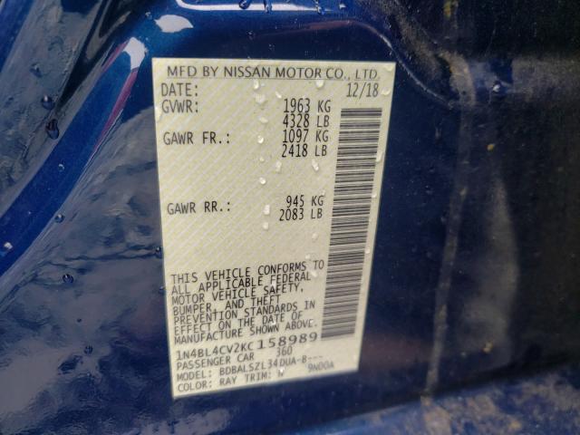 2019 NISSAN ALTIMA SR 1N4BL4CV2KC158989