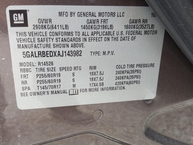 2010 BUICK ENCLAVE CX 5GALRBEDXAJ143982