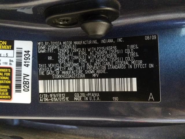 2010 TOYOTA SIENNA CE 5TDKK4CC0AS313368