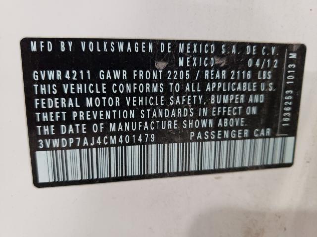 2012 VOLKSWAGEN JETTA SE 3VWDP7AJ4CM401479