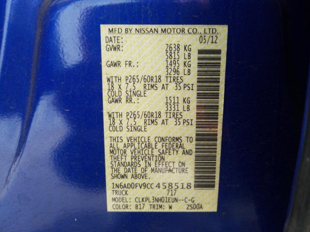 2012 NISSAN FRONTIER S 1N6AD0FV9CC458518