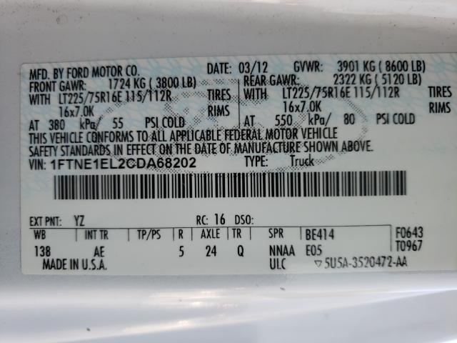 2012 FORD ECONOLINE 1FTNE1EL2CDA68202