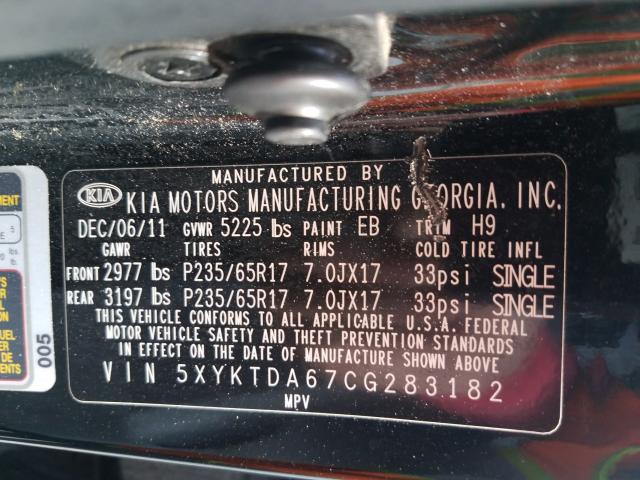 2012 KIA SORENTO BA 5XYKTDA67CG283182