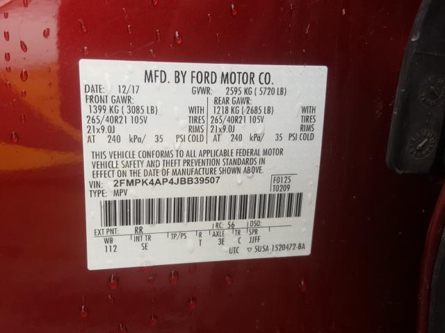 2018 FORD EDGE SPORT 2FMPK4AP4JBB39507