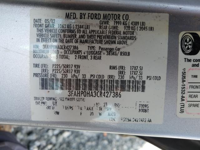 2012 FORD FUSION SE 3FAHP0HA3CR427386