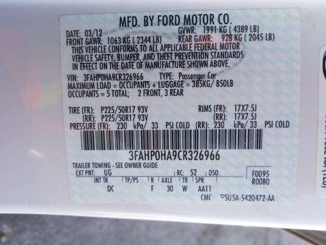 2012 FORD FUSION SE 3FAHP0HA9CR326966