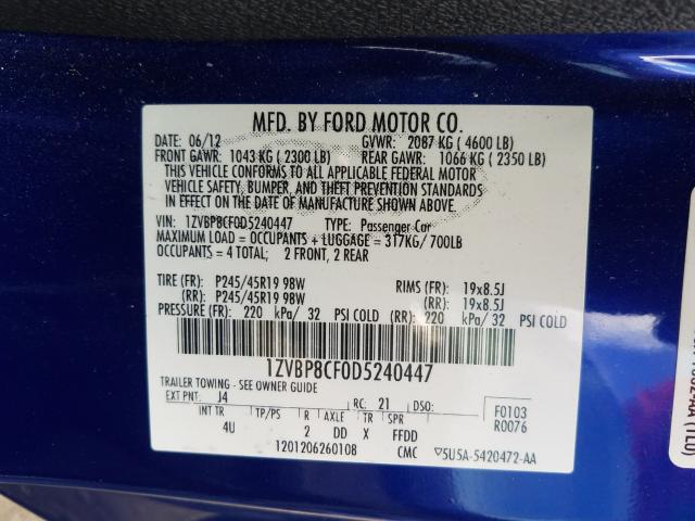 2013 FORD MUSTANG GT 1ZVBP8CF0D5240447
