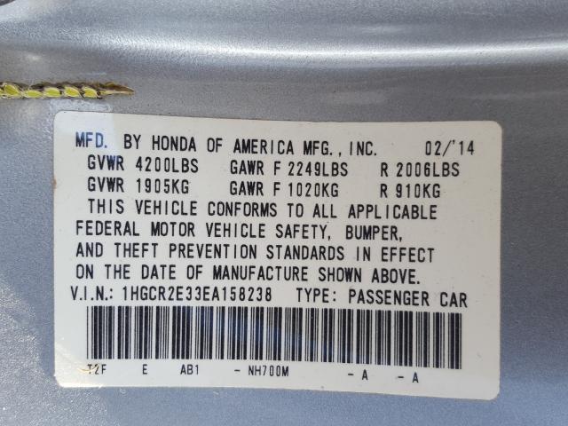 1HGCR2E33EA158238 Honda Accord Lx 2014. Фото: 9