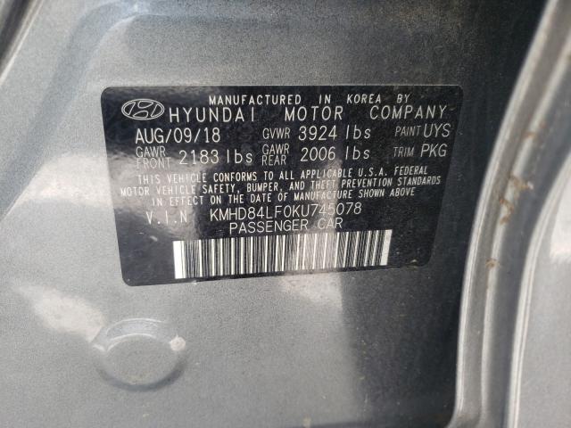 2019 HYUNDAI ELANTRA SE KMHD84LF0KU745078