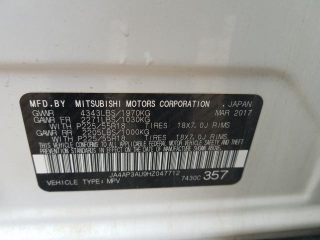 2017 MITSUBISHI OUTLANDER JA4AP3AU9HZ047712