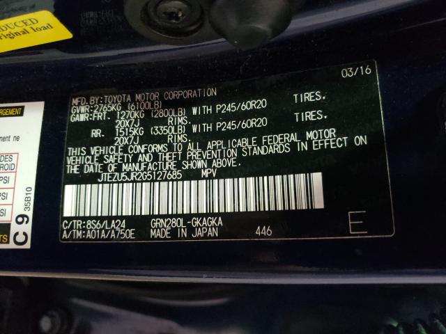 2016 TOYOTA 4RUNNER SR JTEZU5JR2G5127685