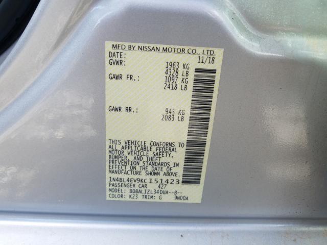 2019 NISSAN ALTIMA SL 1N4BL4EV9KC151423