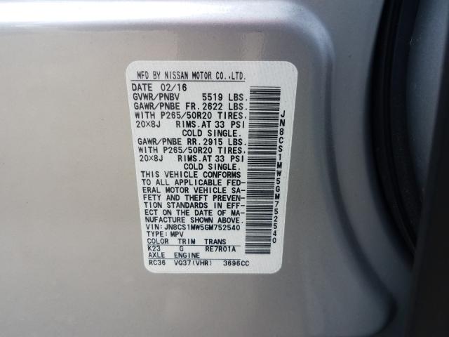2016 INFINITI QX70 JN8CS1MW5GM752540