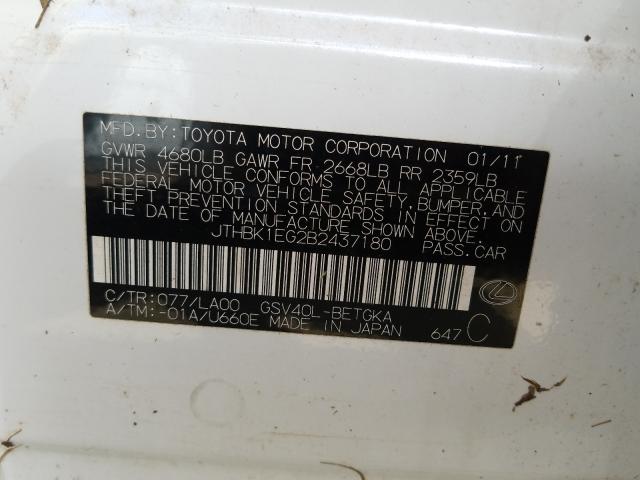 2011 Lexus Es 350 VIN: JTHBK1EG2B2437180 Lot: 55323874