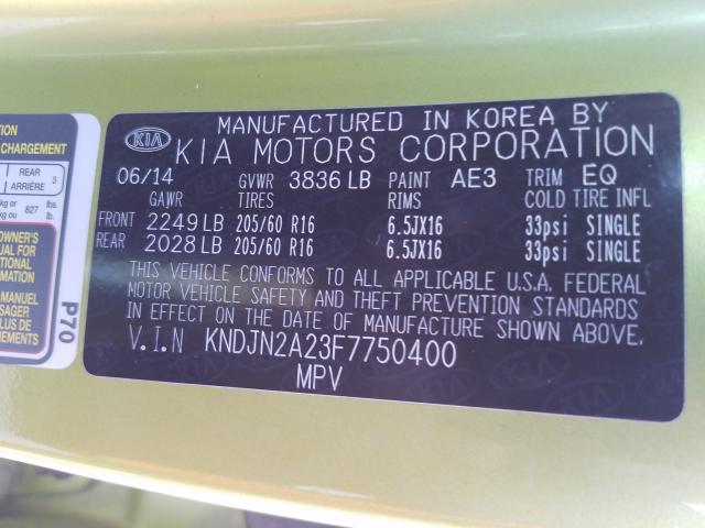 2015 KIA SOUL KNDJN2A23F7750400