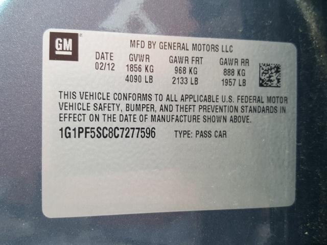 2012 CHEVROLET CRUZE LT 1G1PF5SC8C7277596