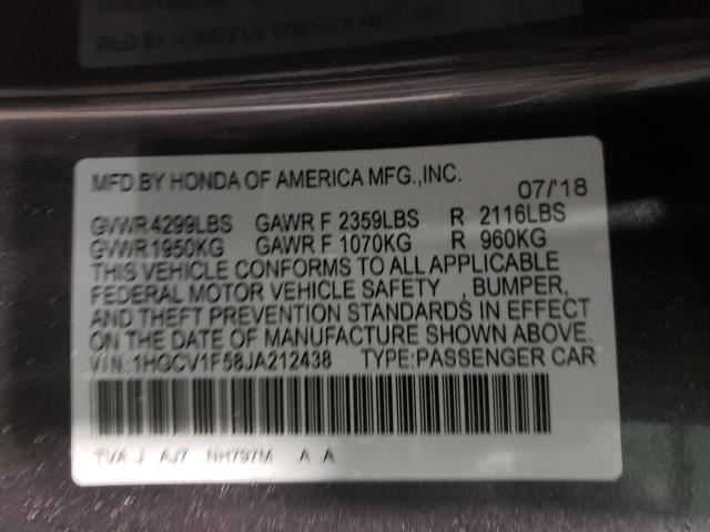 2018 HONDA ACCORD EXL 1HGCV1F58JA212438