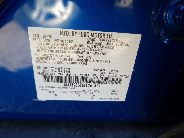 2020 FORD ECOSPORT S MAJ3S2GE6LC361374