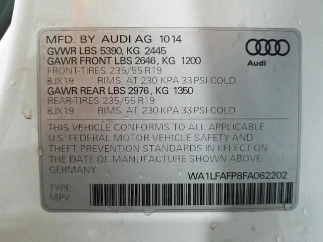 2015 AUDI Q5 PREMIUM WA1LFAFP8FA062202